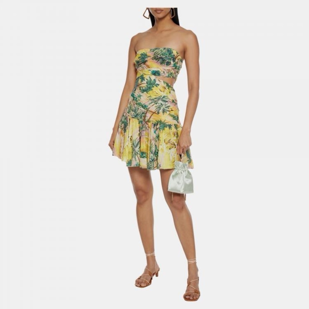 Zimmermann Yellow Tropical Print Strapless Mini Dress